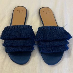 Blue Fringe Sandals